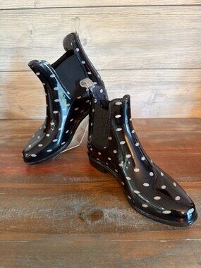 Comfortview Uma Rain Boots Women's Sz 8 Waterproof Spotted Slip-On Ankle Boot